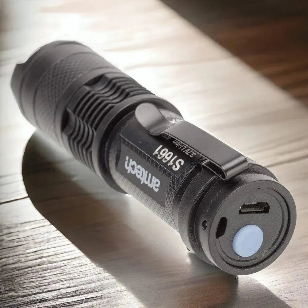 USB Rechargeable Torch Mini Pocket Flashlight COB LED Adjustable Beam & Strobe