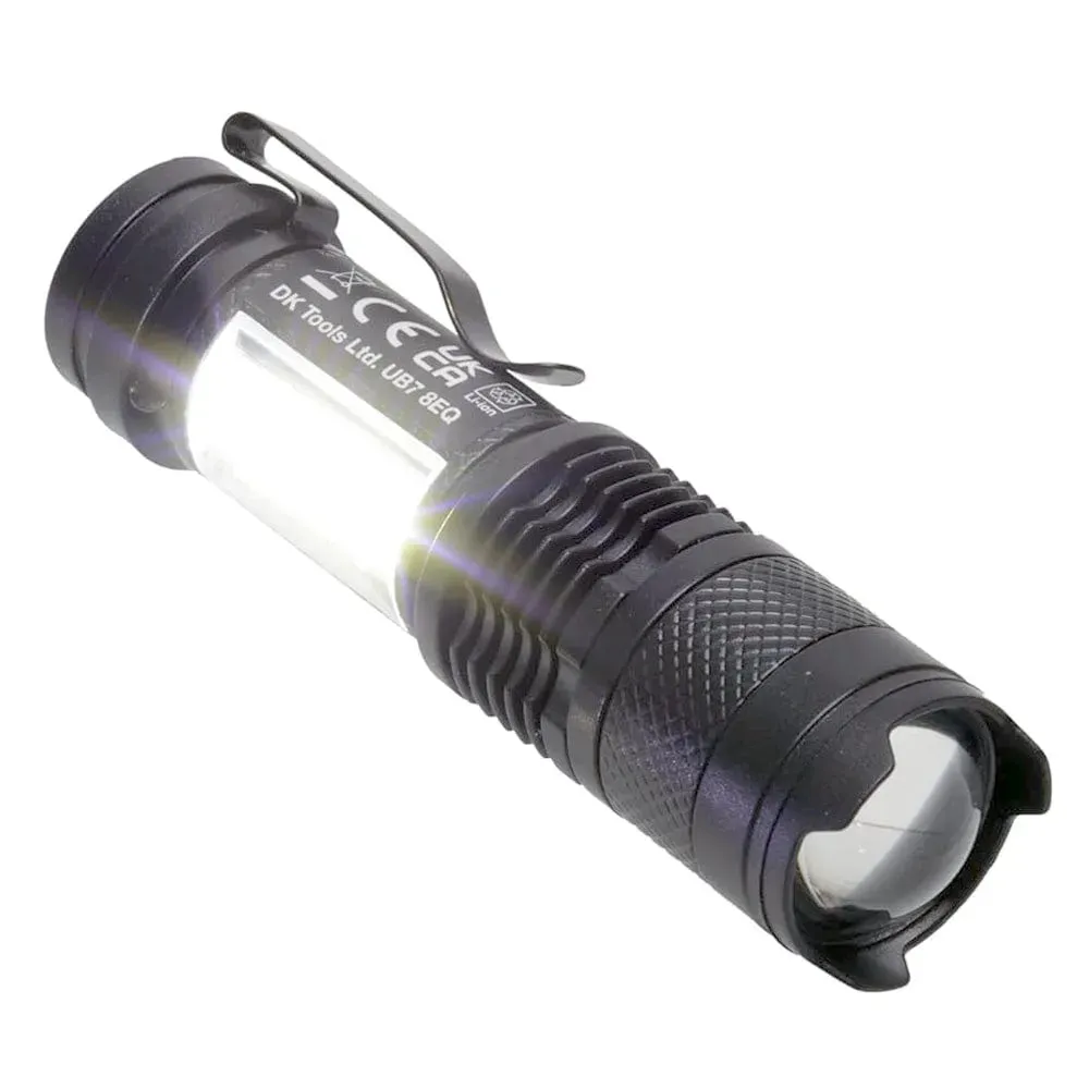 USB Rechargeable Torch Mini Pocket Flashlight COB LED Adjustable Beam & Strobe
