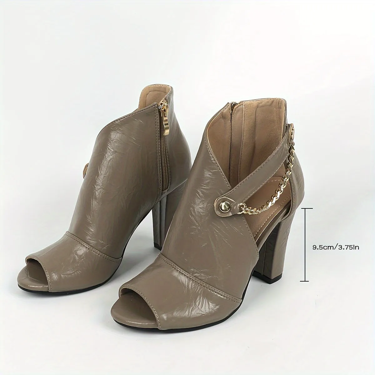VougeVamp Chic Women's Peep Toe Ankle Booties – Stylish Block Heel Shoes with Side Zipper