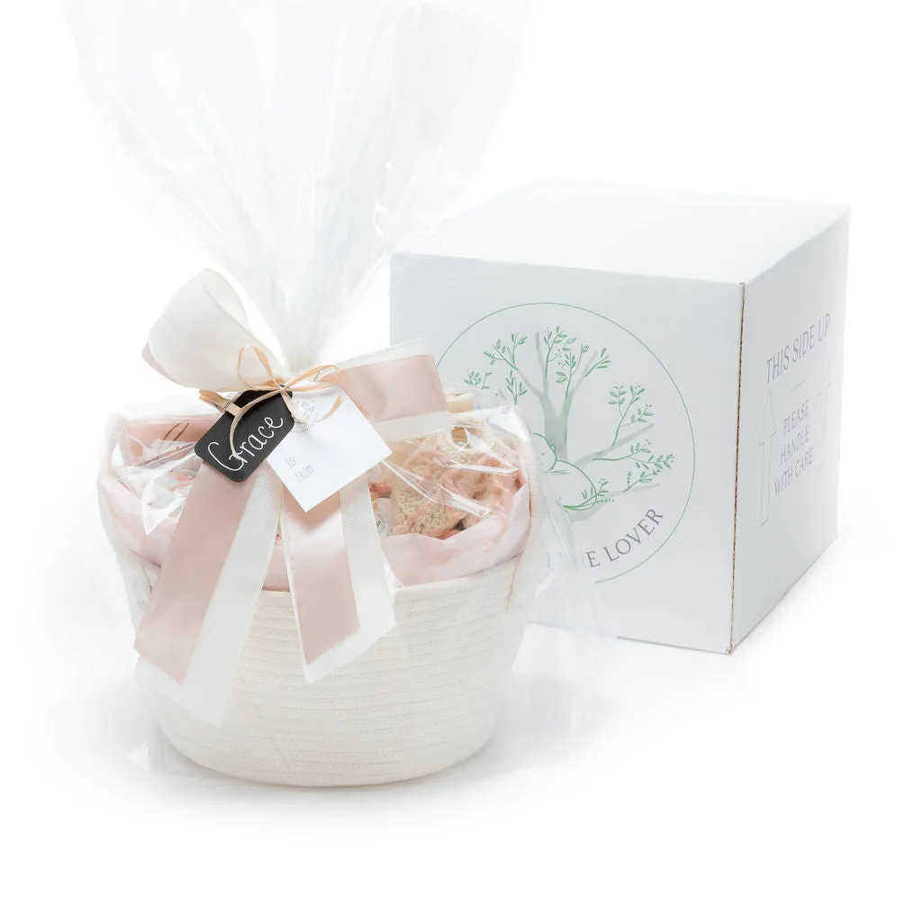 Watercolor Hearts | Organic Baby Gift Basket 9pcs | Baby Girl