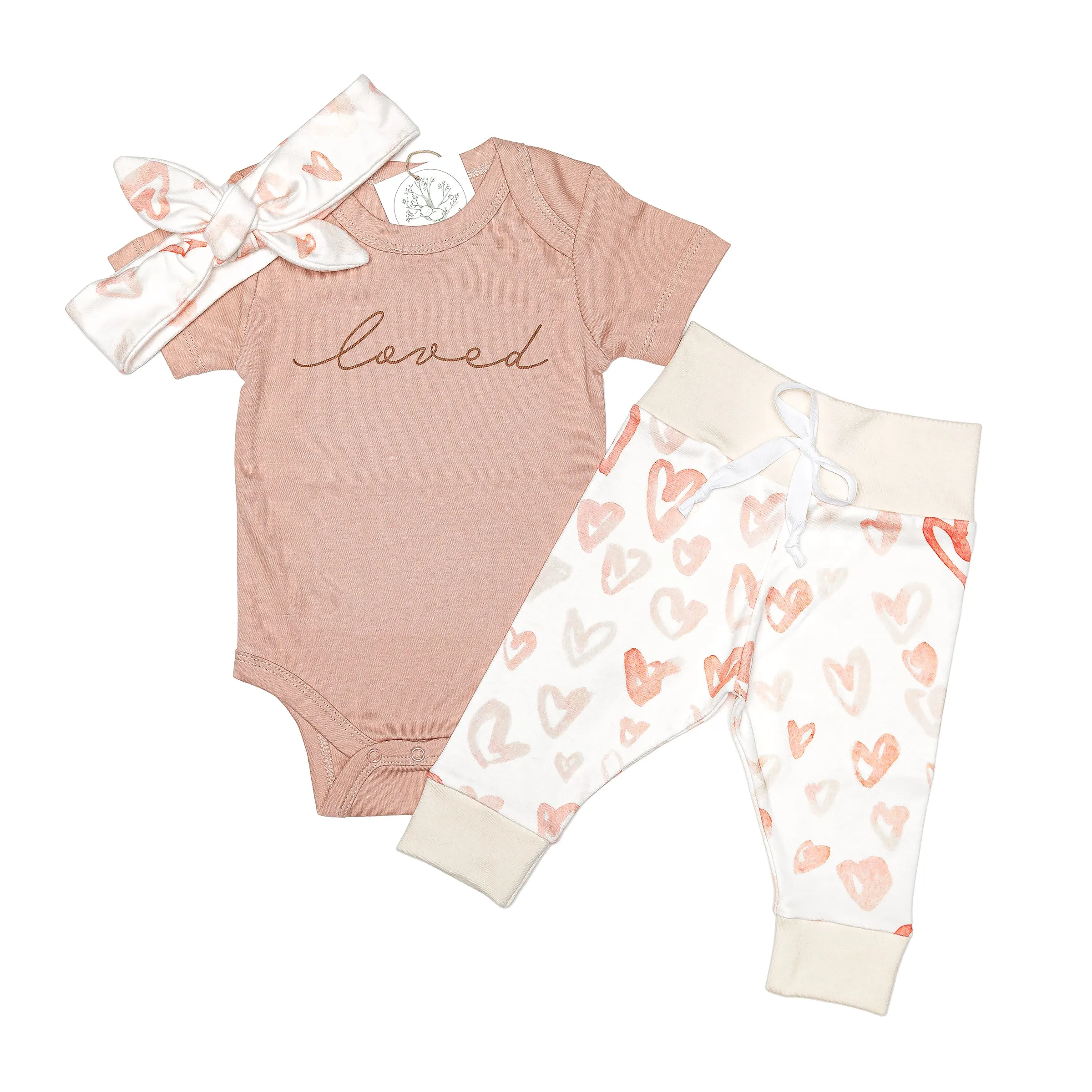 Watercolor Hearts | Organic Baby Gift Basket 9pcs | Baby Girl