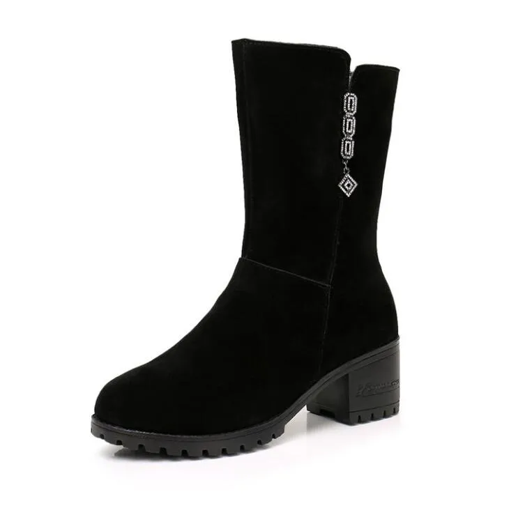 Womens Petite Suede Leather Mid Calf Boots DS31