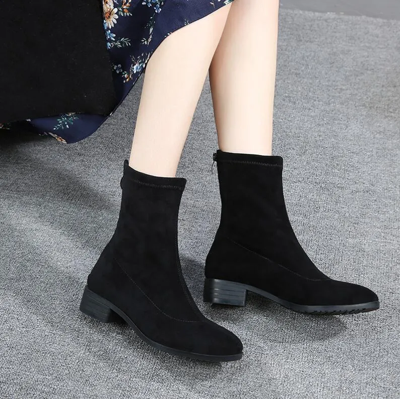 Women's Small Feet Suede Back Zipper Boots GS37