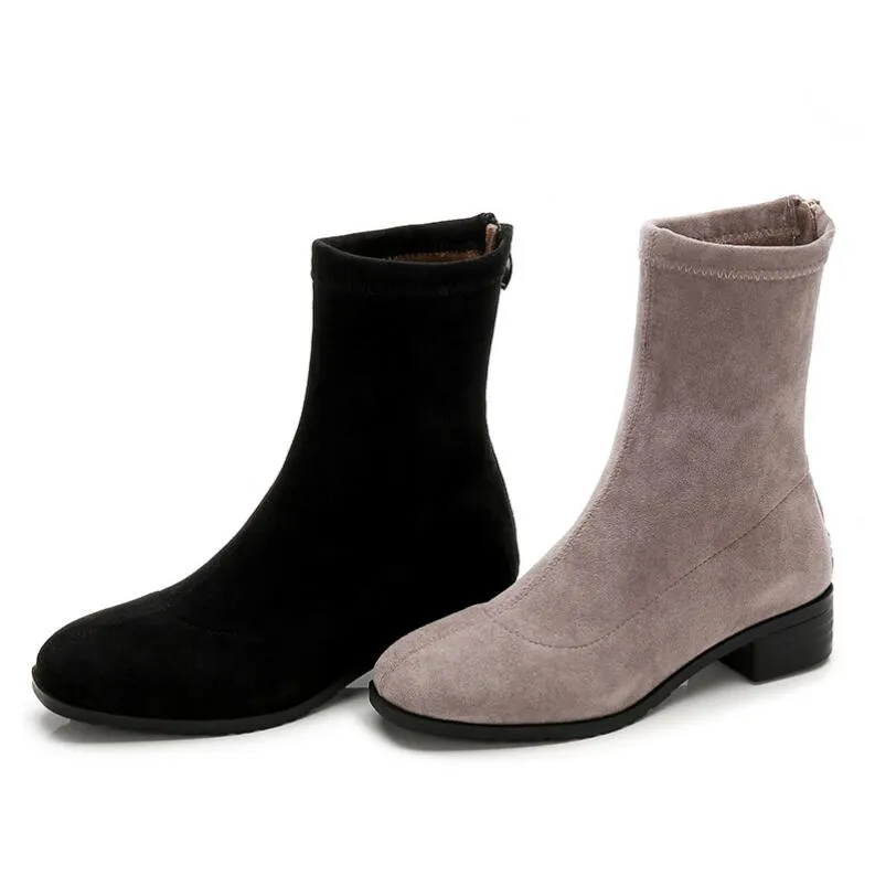 Women's Small Feet Suede Back Zipper Boots GS37