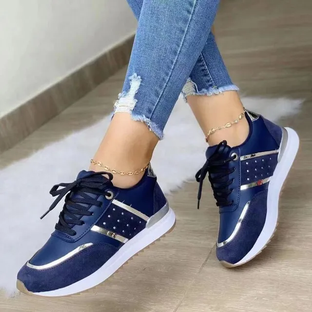 Women's Stylish Color Block Lace Up Sneakers with Gold/Silver Accent | Perfect for All Seasons