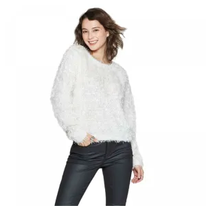 Xhilaration Women's Crewneck Twist Back Sparkle Eyelash Sweater