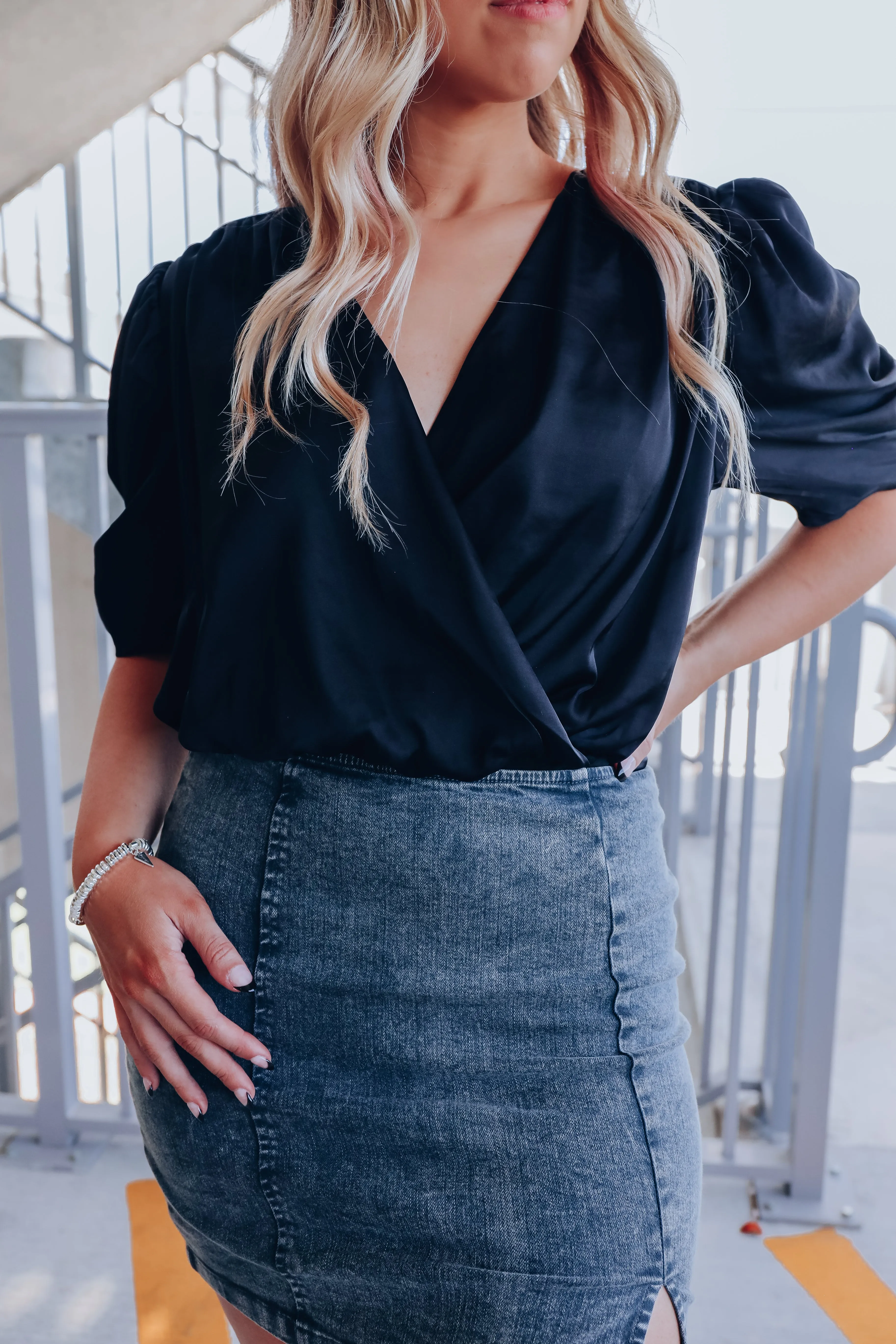 Zaitun Wrap Front Bodysuit - Black