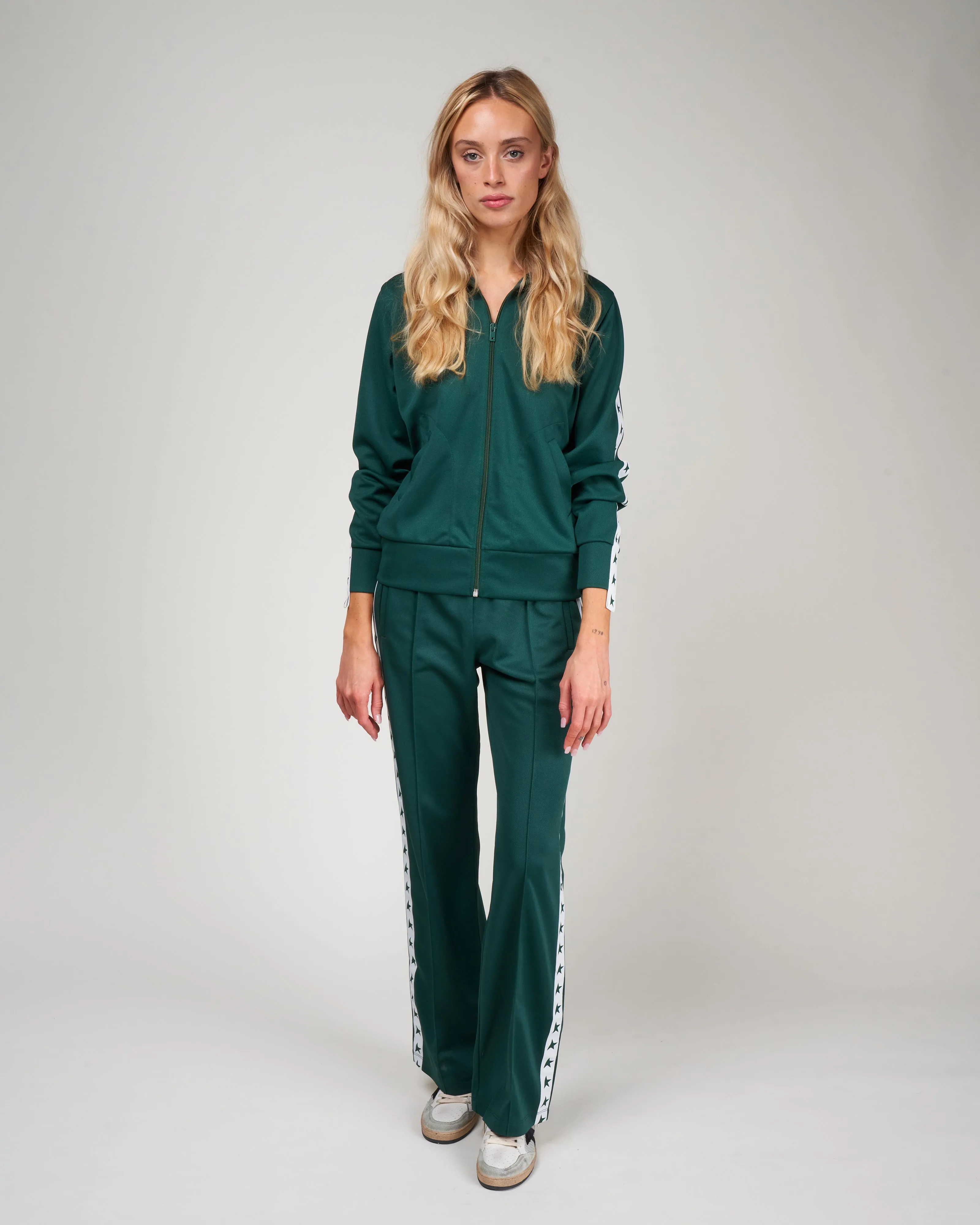 zipped track jacket - bright green/ white