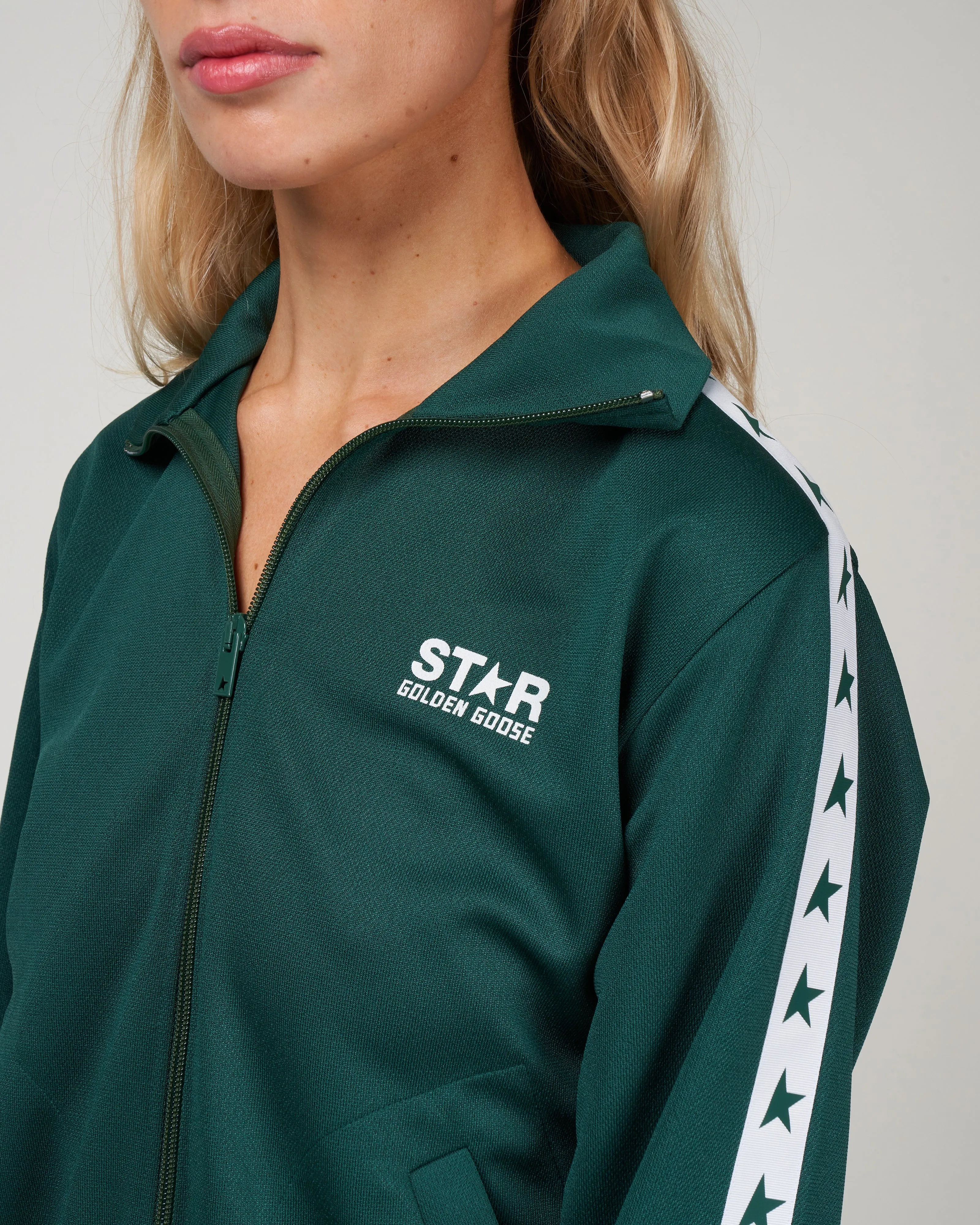 zipped track jacket - bright green/ white