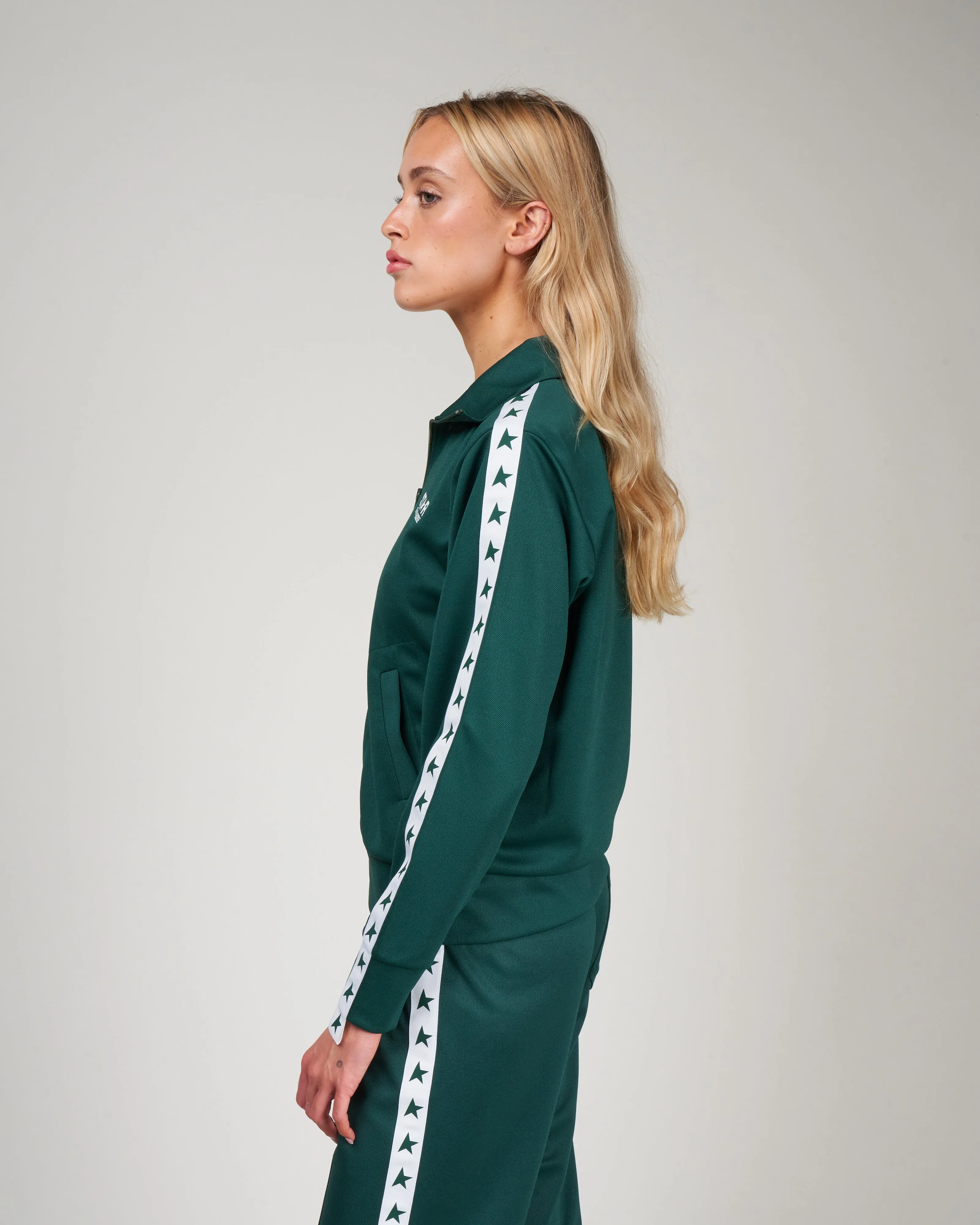 zipped track jacket - bright green/ white